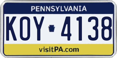 PA license plate KOY4138