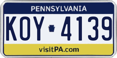 PA license plate KOY4139