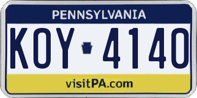 PA license plate KOY4140