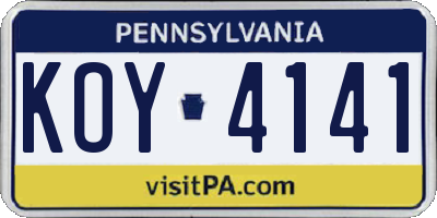 PA license plate KOY4141