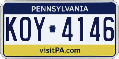 PA license plate KOY4146