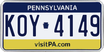 PA license plate KOY4149