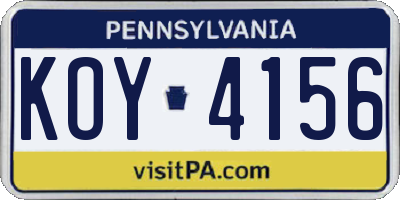 PA license plate KOY4156
