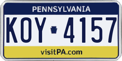 PA license plate KOY4157