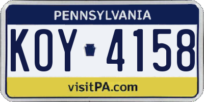 PA license plate KOY4158