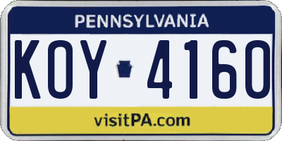 PA license plate KOY4160