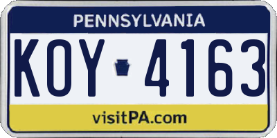 PA license plate KOY4163