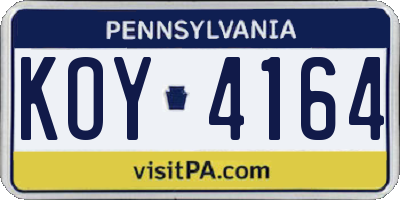PA license plate KOY4164