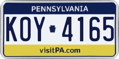 PA license plate KOY4165