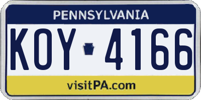 PA license plate KOY4166