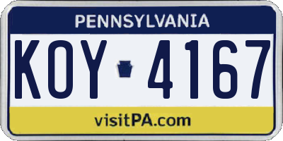 PA license plate KOY4167