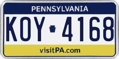 PA license plate KOY4168
