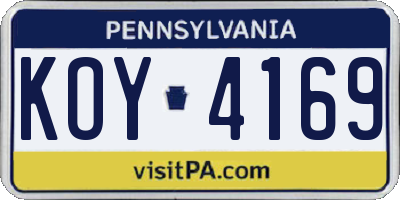 PA license plate KOY4169