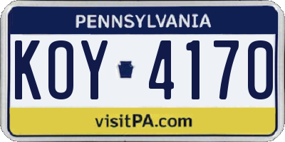 PA license plate KOY4170