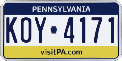 PA license plate KOY4171