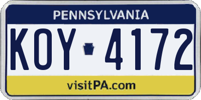 PA license plate KOY4172