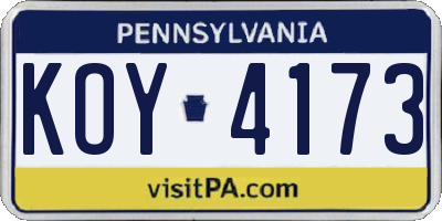 PA license plate KOY4173