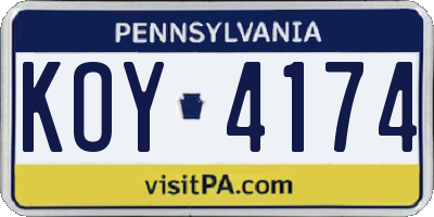 PA license plate KOY4174