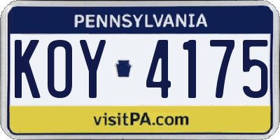 PA license plate KOY4175