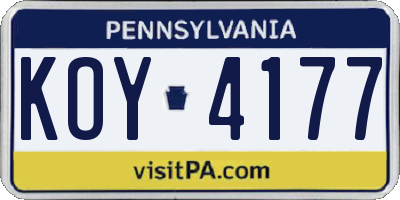 PA license plate KOY4177