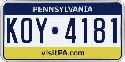 PA license plate KOY4181