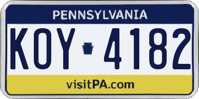 PA license plate KOY4182