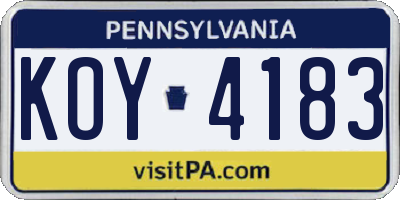 PA license plate KOY4183