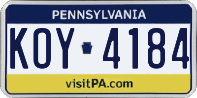 PA license plate KOY4184