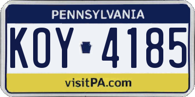 PA license plate KOY4185