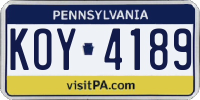 PA license plate KOY4189
