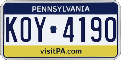 PA license plate KOY4190