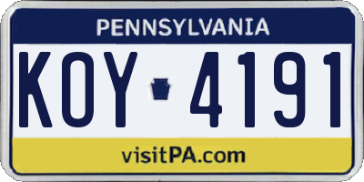 PA license plate KOY4191