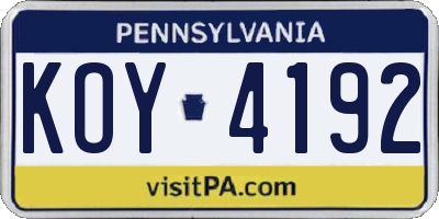 PA license plate KOY4192
