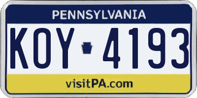PA license plate KOY4193