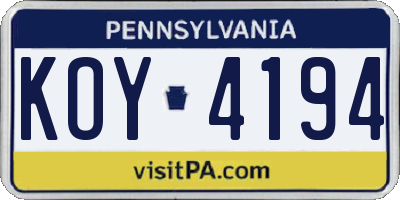 PA license plate KOY4194