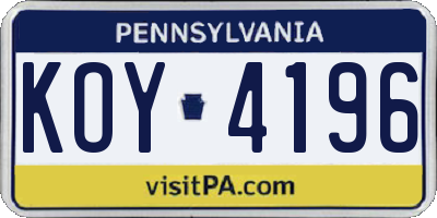 PA license plate KOY4196