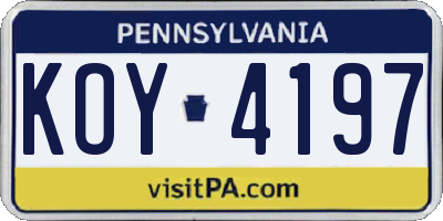 PA license plate KOY4197