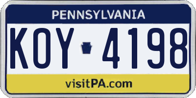 PA license plate KOY4198