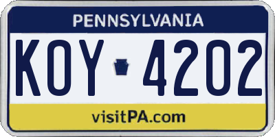 PA license plate KOY4202