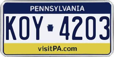 PA license plate KOY4203