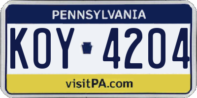 PA license plate KOY4204