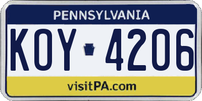 PA license plate KOY4206