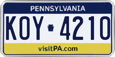 PA license plate KOY4210