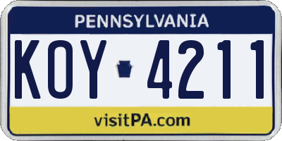 PA license plate KOY4211