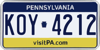 PA license plate KOY4212