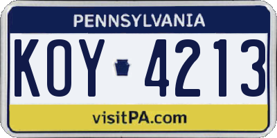 PA license plate KOY4213
