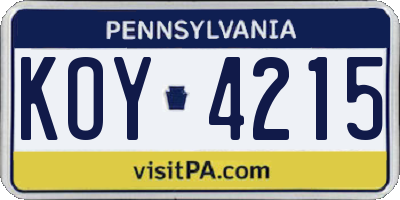PA license plate KOY4215