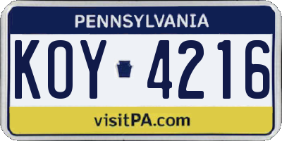 PA license plate KOY4216