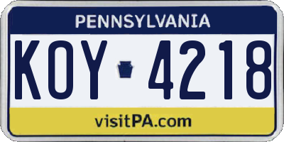 PA license plate KOY4218