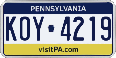 PA license plate KOY4219